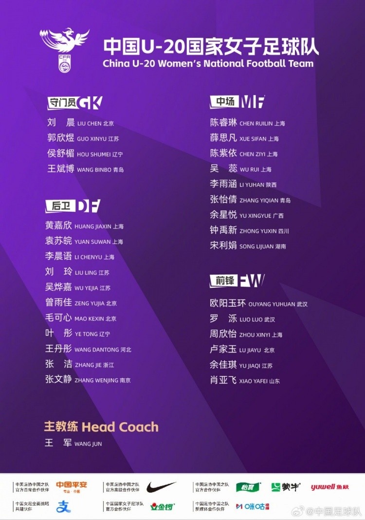 博主：中国U20女足今日将与女甲球队大连足校女足进行热身赛